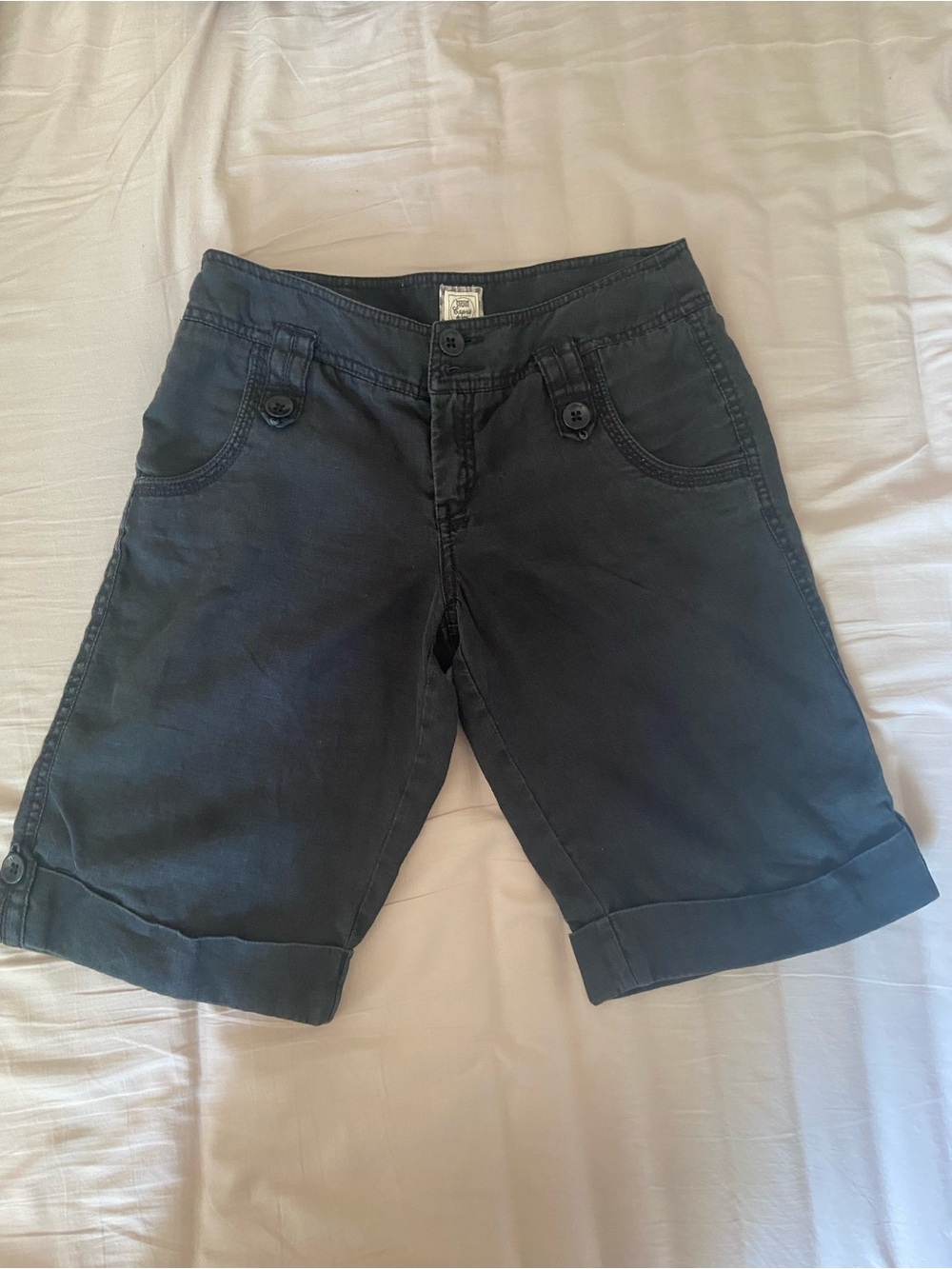 Esprit Dark Gray Rolled-Hem Button-Front Bermuda Shorts